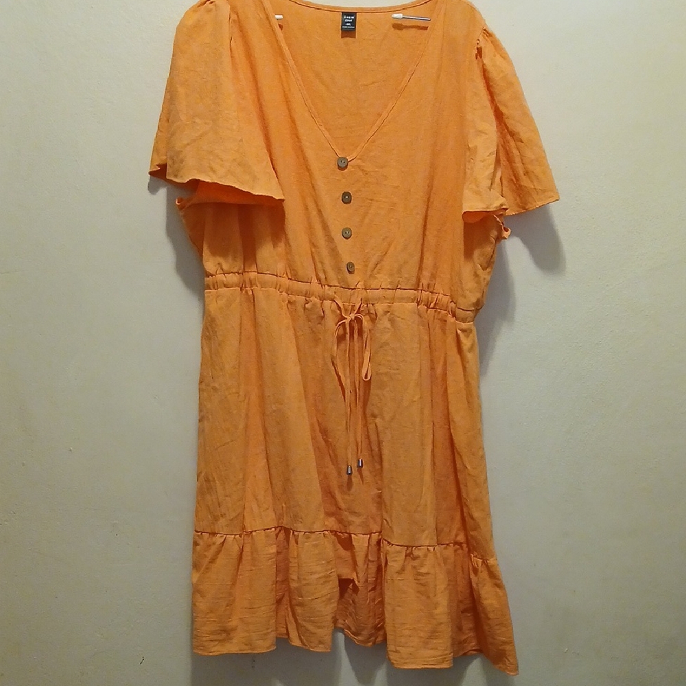 Orange Button-Front Dress